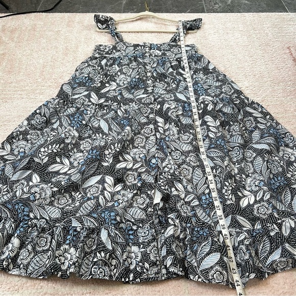 Summersalt Black White Blue Floral Midi Babydoll Dress Tiered Ruffle Hem Size M - Picture 9 of 11